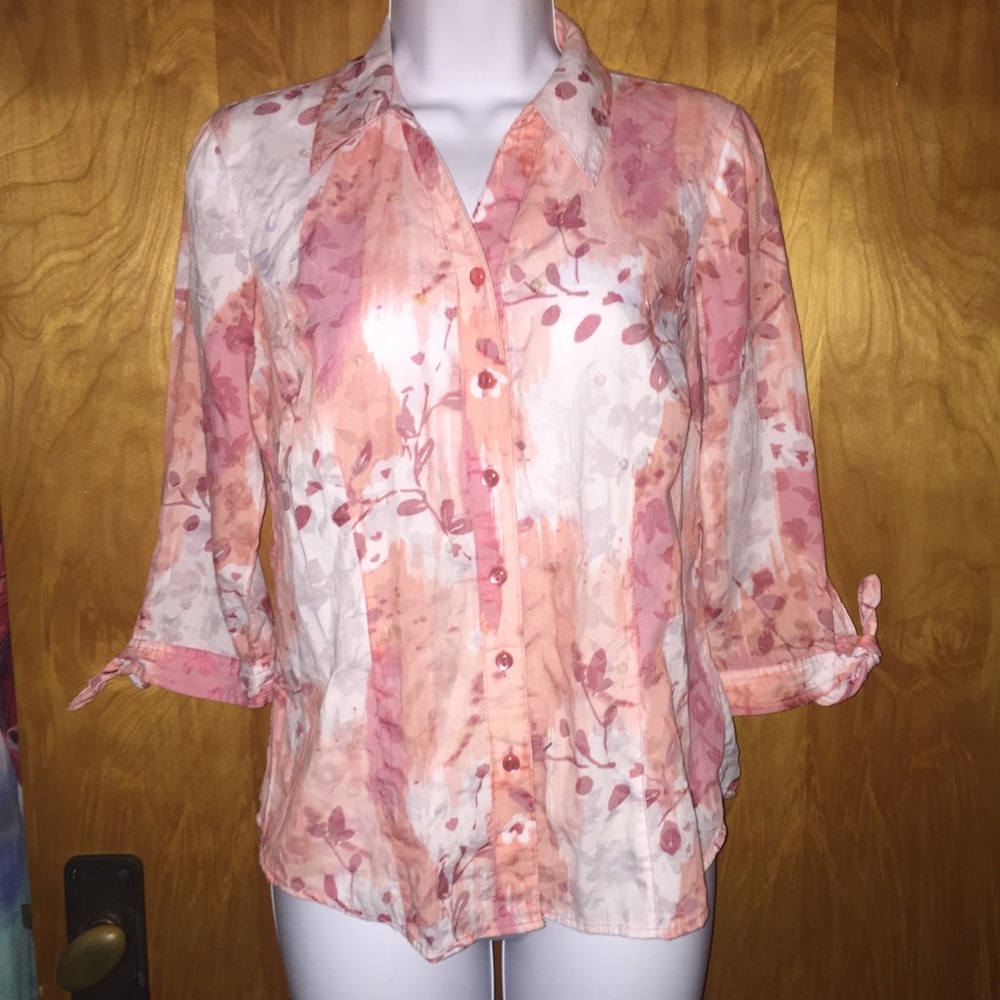 JM Collection Pink Floral Button Up Shirt Size SP